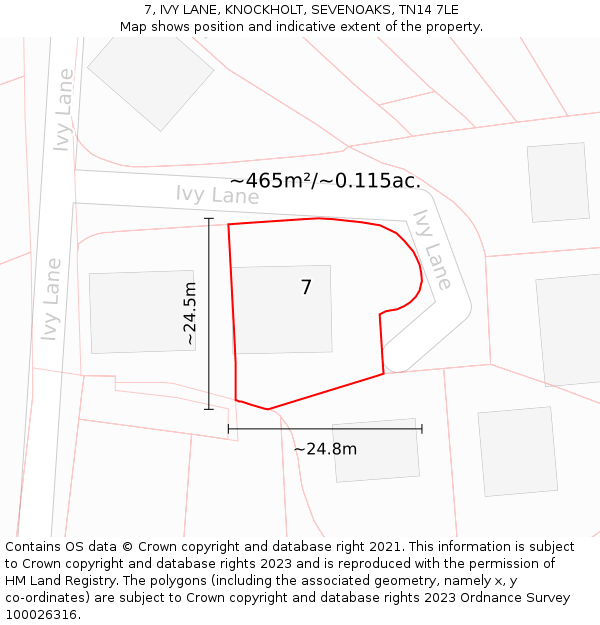 7, IVY LANE, KNOCKHOLT, SEVENOAKS, TN14 7LE: Plot and title map