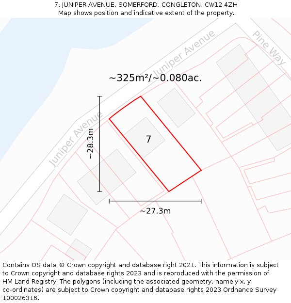 7, JUNIPER AVENUE, SOMERFORD, CONGLETON, CW12 4ZH: Plot and title map