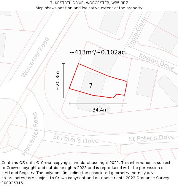 7, KESTREL DRIVE, WORCESTER, WR5 3RZ: Plot and title map