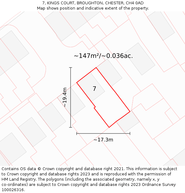 7, KINGS COURT, BROUGHTON, CHESTER, CH4 0AD: Plot and title map