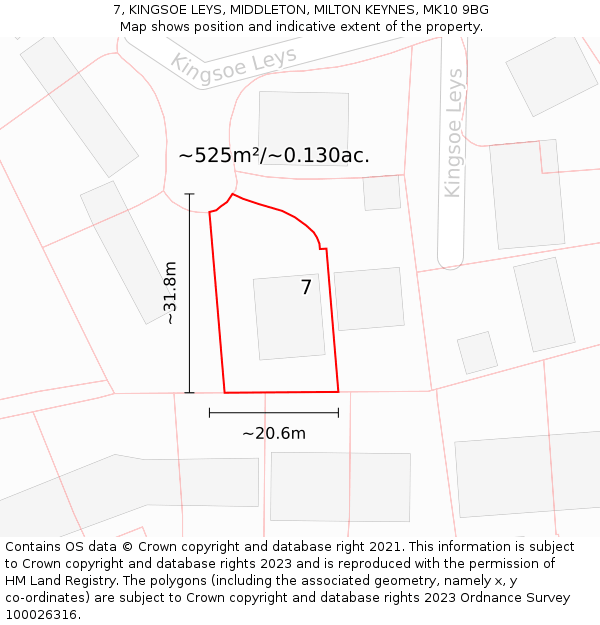 7, KINGSOE LEYS, MIDDLETON, MILTON KEYNES, MK10 9BG: Plot and title map