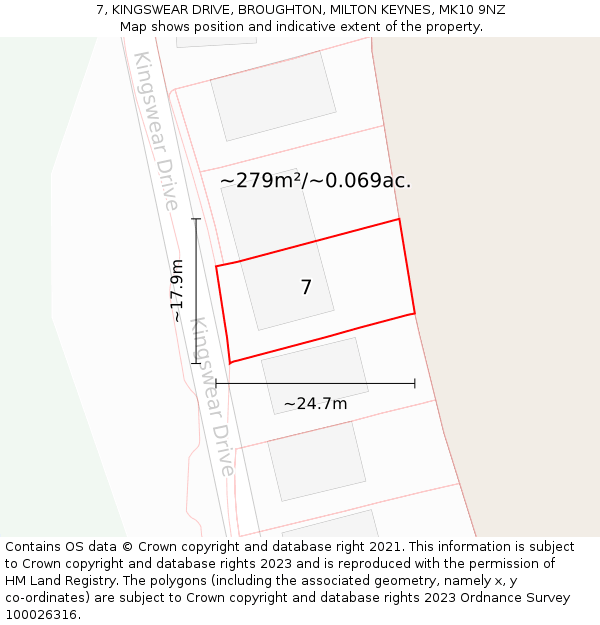 7, KINGSWEAR DRIVE, BROUGHTON, MILTON KEYNES, MK10 9NZ: Plot and title map