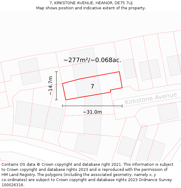 7, KIRKSTONE AVENUE, HEANOR, DE75 7UJ: Plot and title map