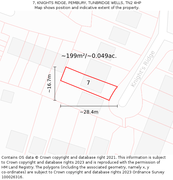 7, KNIGHTS RIDGE, PEMBURY, TUNBRIDGE WELLS, TN2 4HP: Plot and title map