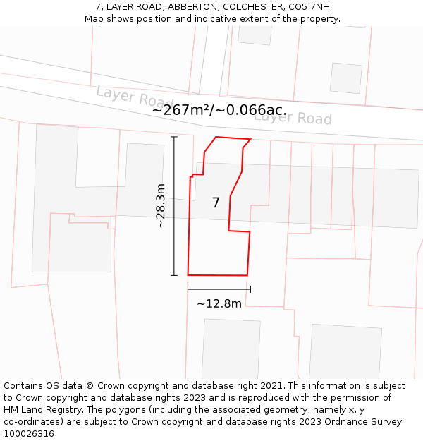 7, LAYER ROAD, ABBERTON, COLCHESTER, CO5 7NH: Plot and title map