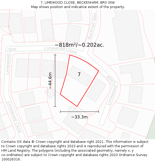 7, LIMEWOOD CLOSE, BECKENHAM, BR3 3XW: Plot and title map