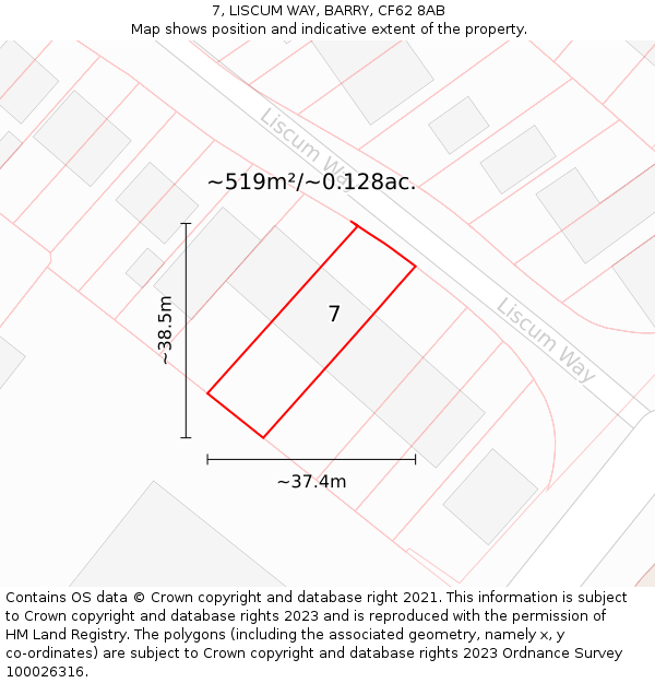 7, LISCUM WAY, BARRY, CF62 8AB: Plot and title map