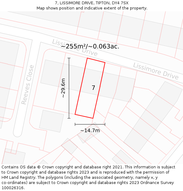 7, LISSIMORE DRIVE, TIPTON, DY4 7SX: Plot and title map