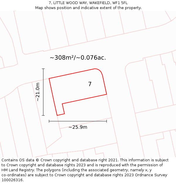 7, LITTLE WOOD WAY, WAKEFIELD, WF1 5FL: Plot and title map