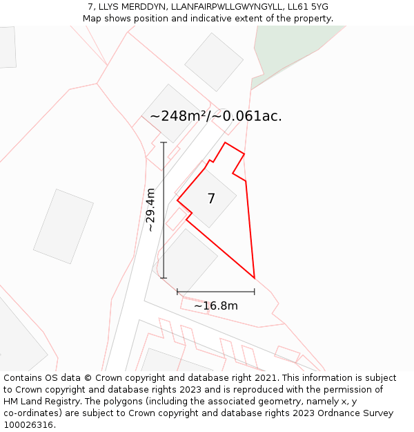 7, LLYS MERDDYN, LLANFAIRPWLLGWYNGYLL, LL61 5YG: Plot and title map