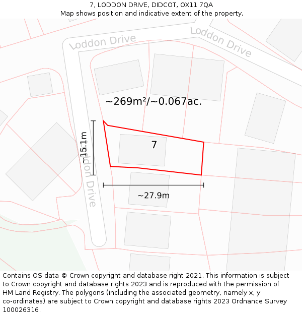 7, LODDON DRIVE, DIDCOT, OX11 7QA: Plot and title map