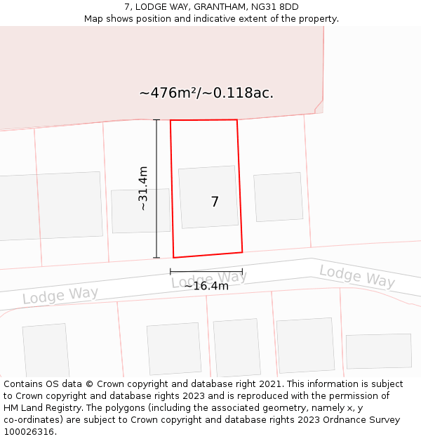 7, LODGE WAY, GRANTHAM, NG31 8DD: Plot and title map