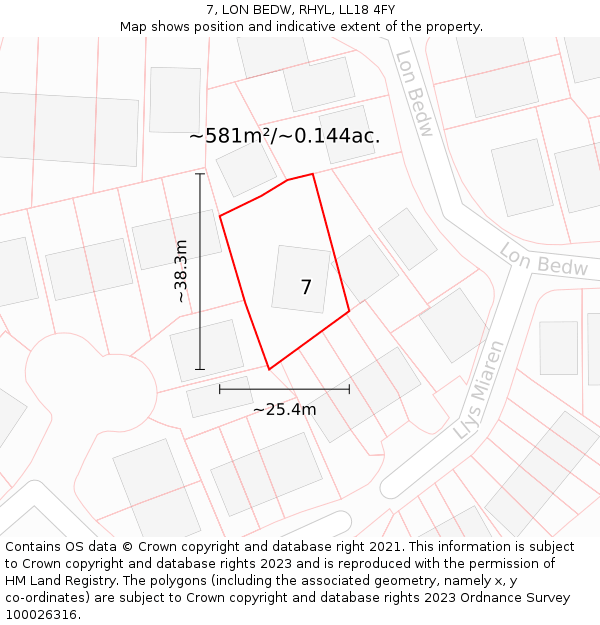 7, LON BEDW, RHYL, LL18 4FY: Plot and title map