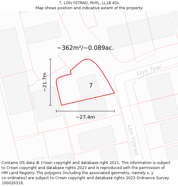 7, LON YSTRAD, RHYL, LL18 4DL: Plot and title map