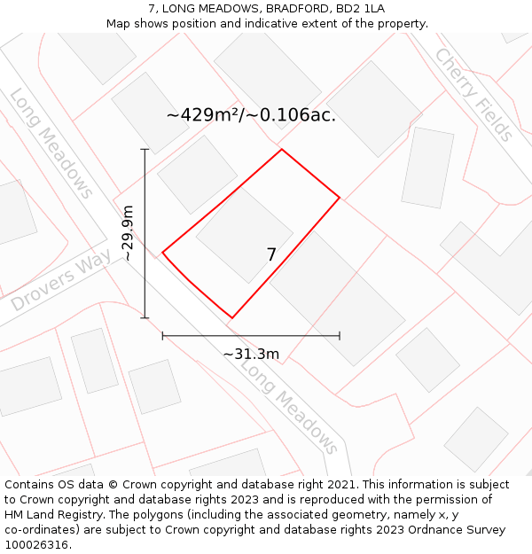 7, LONG MEADOWS, BRADFORD, BD2 1LA: Plot and title map