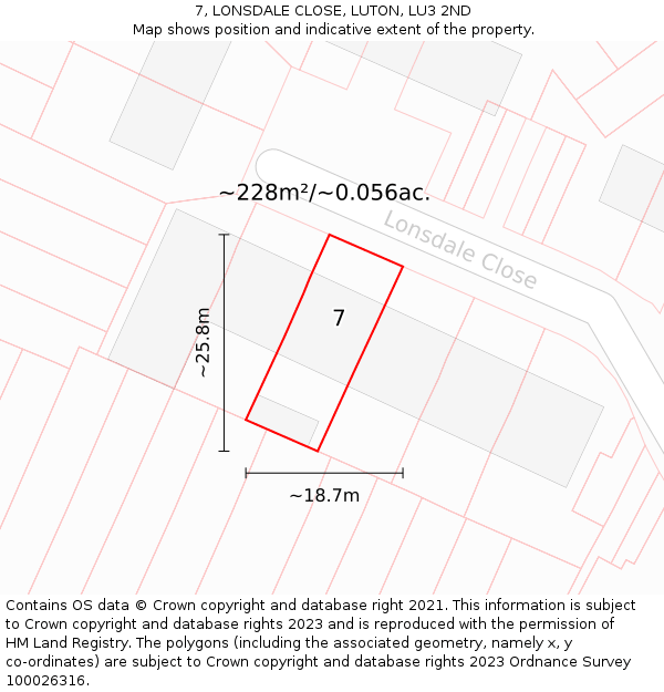 7, LONSDALE CLOSE, LUTON, LU3 2ND: Plot and title map