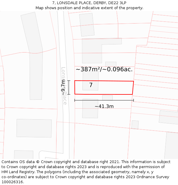 7, LONSDALE PLACE, DERBY, DE22 3LP: Plot and title map