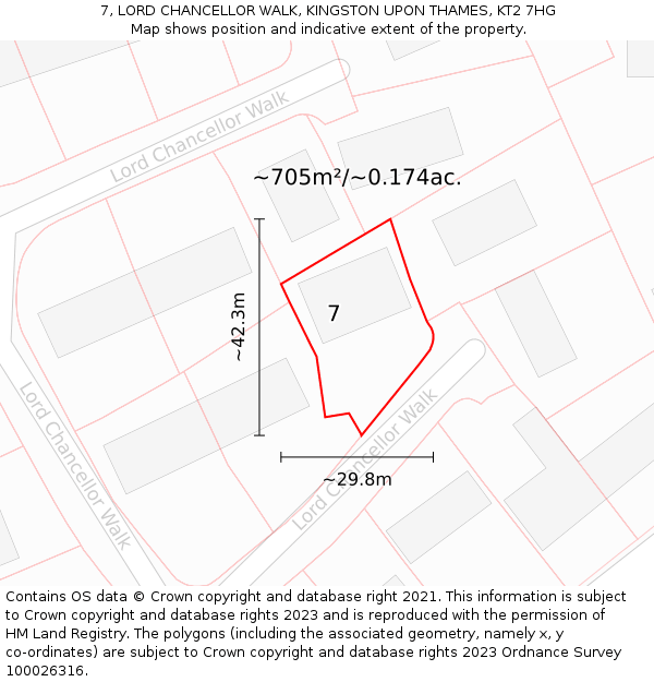 7, LORD CHANCELLOR WALK, KINGSTON UPON THAMES, KT2 7HG: Plot and title map