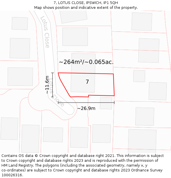 7, LOTUS CLOSE, IPSWICH, IP1 5QH: Plot and title map