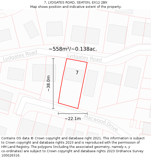 7, LYDGATES ROAD, SEATON, EX12 2BX: Plot and title map