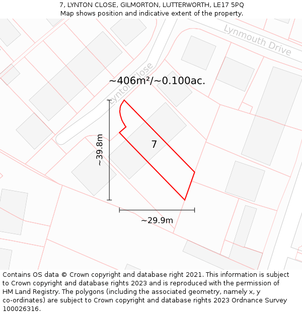 7, LYNTON CLOSE, GILMORTON, LUTTERWORTH, LE17 5PQ: Plot and title map