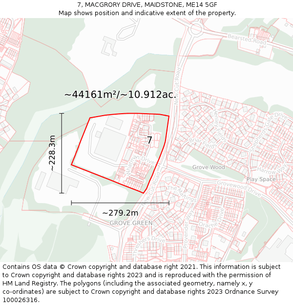 7, MACGRORY DRIVE, MAIDSTONE, ME14 5GF: Plot and title map