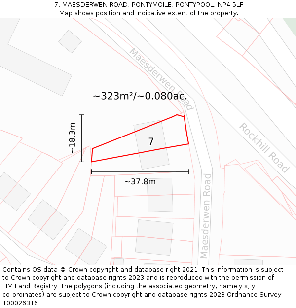 7, MAESDERWEN ROAD, PONTYMOILE, PONTYPOOL, NP4 5LF: Plot and title map