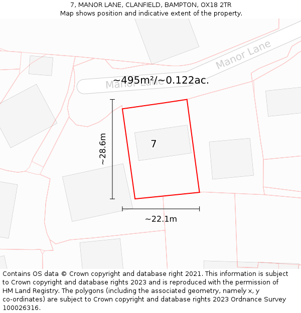 7, MANOR LANE, CLANFIELD, BAMPTON, OX18 2TR: Plot and title map