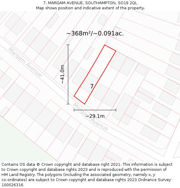 7, MARGAM AVENUE, SOUTHAMPTON, SO19 2QL: Plot and title map