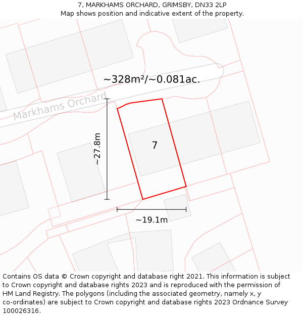 7, MARKHAMS ORCHARD, GRIMSBY, DN33 2LP: Plot and title map