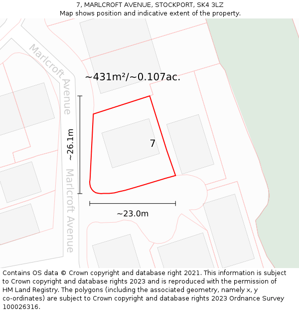 7, MARLCROFT AVENUE, STOCKPORT, SK4 3LZ: Plot and title map