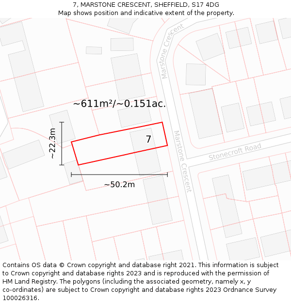 7, MARSTONE CRESCENT, SHEFFIELD, S17 4DG: Plot and title map