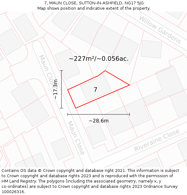 7, MAUN CLOSE, SUTTON-IN-ASHFIELD, NG17 5JG: Plot and title map