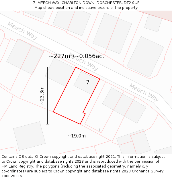 7, MEECH WAY, CHARLTON DOWN, DORCHESTER, DT2 9UE: Plot and title map