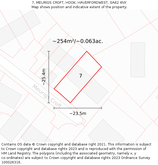 7, MEURIGS CROFT, HOOK, HAVERFORDWEST, SA62 4NY: Plot and title map