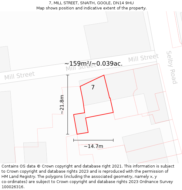 7, MILL STREET, SNAITH, GOOLE, DN14 9HU: Plot and title map