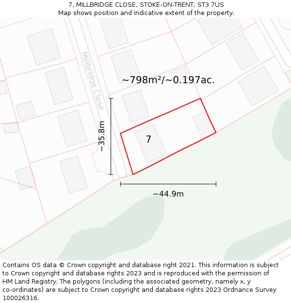 7, MILLBRIDGE CLOSE, STOKE-ON-TRENT, ST3 7US: Plot and title map