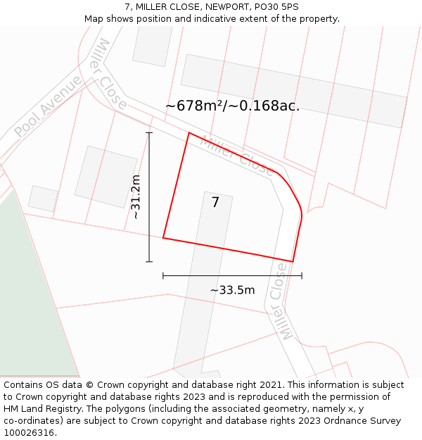 7, MILLER CLOSE, NEWPORT, PO30 5PS: Plot and title map