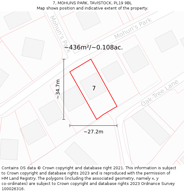 7, MOHUNS PARK, TAVISTOCK, PL19 9BL: Plot and title map