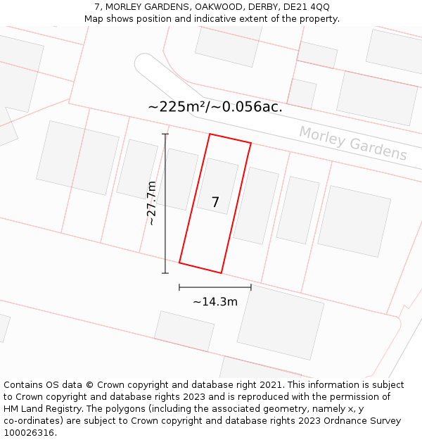 7, MORLEY GARDENS, OAKWOOD, DERBY, DE21 4QQ: Plot and title map