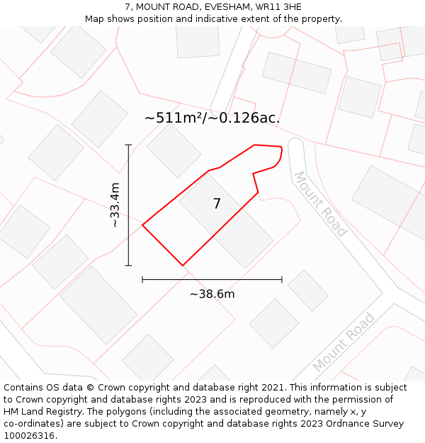 7, MOUNT ROAD, EVESHAM, WR11 3HE: Plot and title map