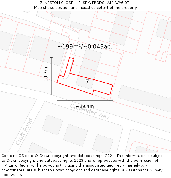 7, NESTON CLOSE, HELSBY, FRODSHAM, WA6 0FH: Plot and title map