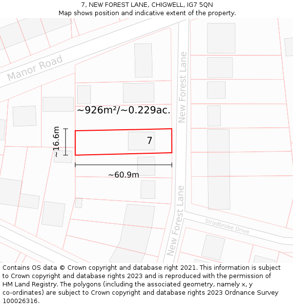 7, NEW FOREST LANE, CHIGWELL, IG7 5QN: Plot and title map