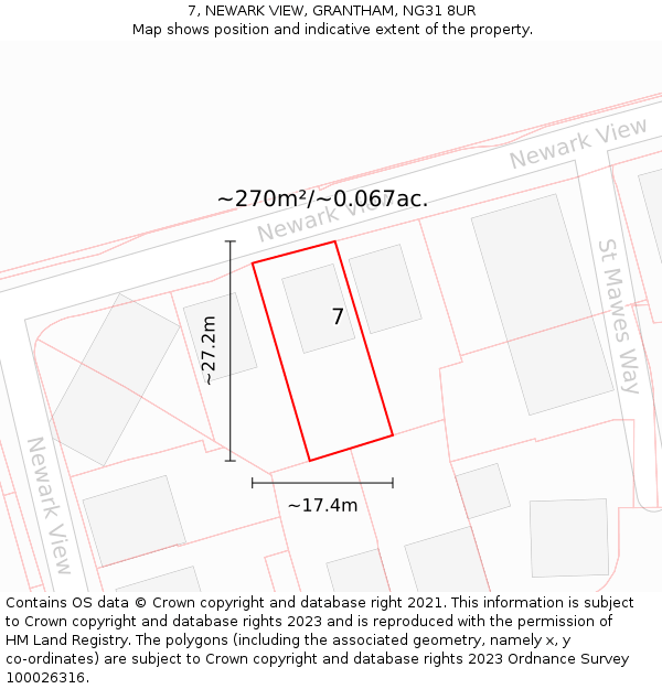 7, NEWARK VIEW, GRANTHAM, NG31 8UR: Plot and title map