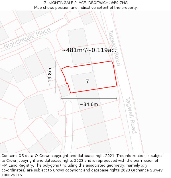 7, NIGHTINGALE PLACE, DROITWICH, WR9 7HG: Plot and title map