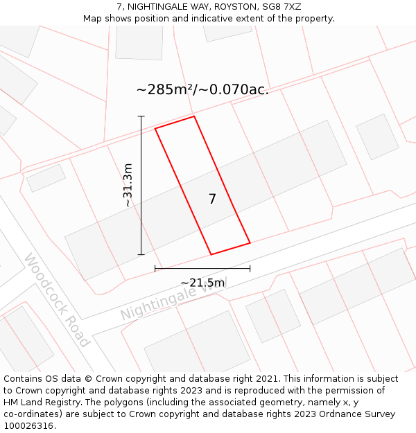 7, NIGHTINGALE WAY, ROYSTON, SG8 7XZ: Plot and title map