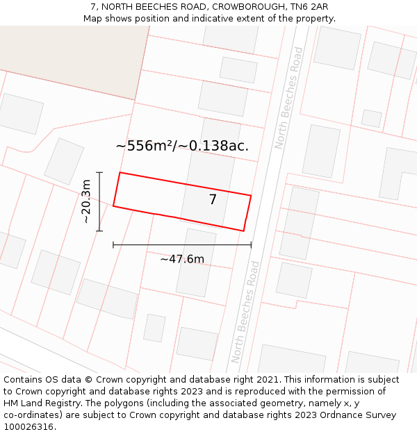 7, NORTH BEECHES ROAD, CROWBOROUGH, TN6 2AR: Plot and title map