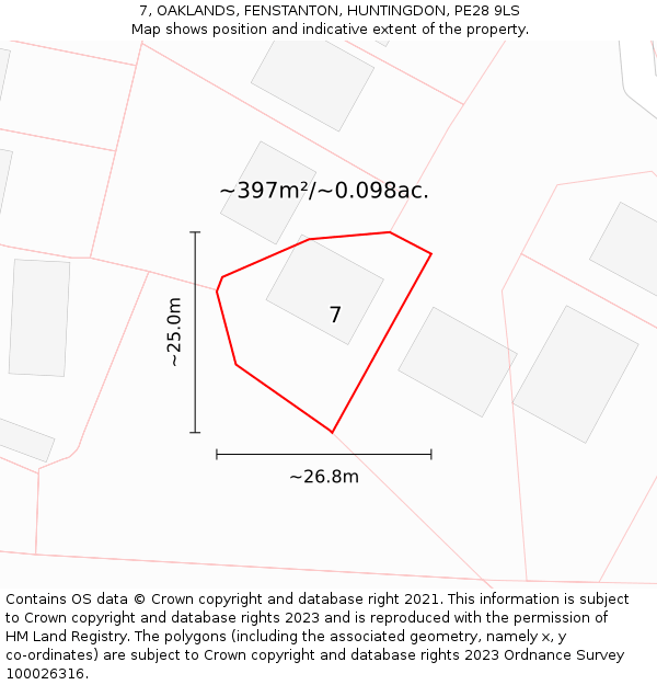 7, OAKLANDS, FENSTANTON, HUNTINGDON, PE28 9LS: Plot and title map