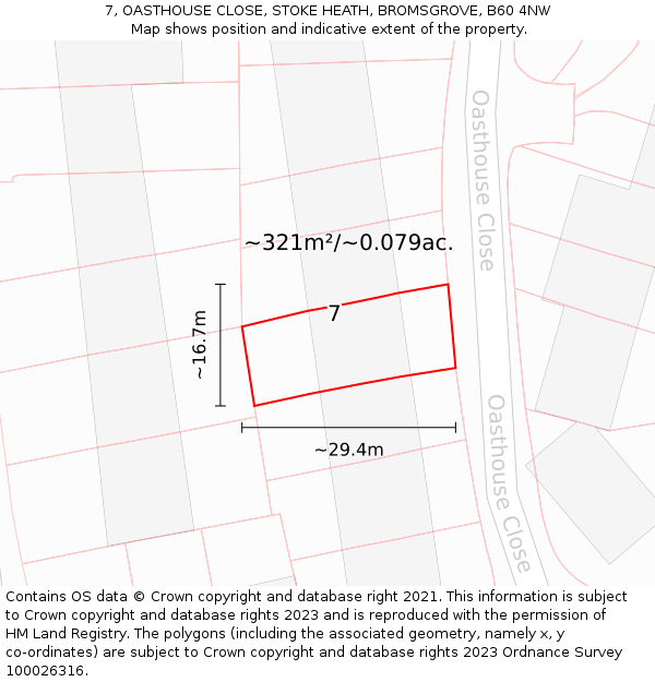 7, OASTHOUSE CLOSE, STOKE HEATH, BROMSGROVE, B60 4NW: Plot and title map