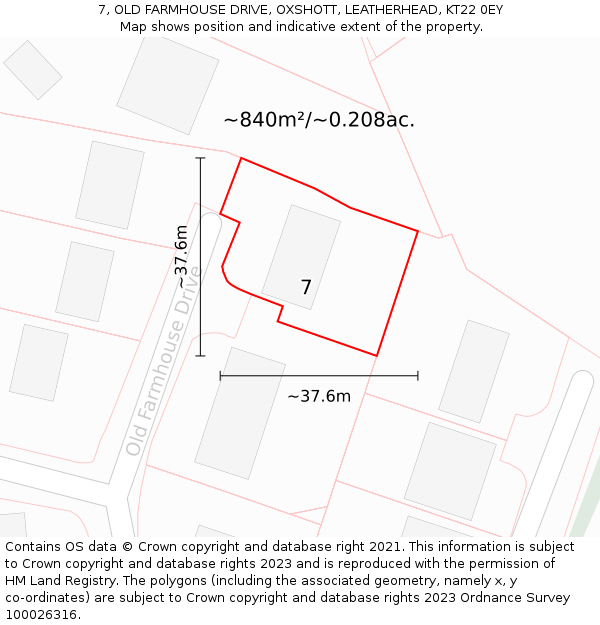 7, OLD FARMHOUSE DRIVE, OXSHOTT, LEATHERHEAD, KT22 0EY: Plot and title map